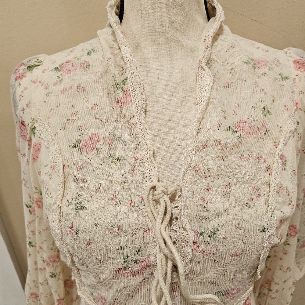 Vintage Floral Prairie Maxi Dress Cottagecore Gunne Sax Inspired - Picture 4 of 12